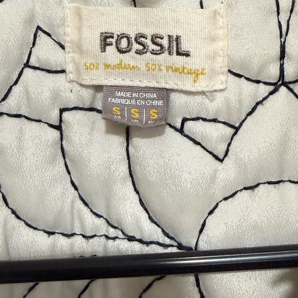 Fossil Womens Navy Sherpa Collar Lined Jacket Pockets Size S Vintage Y2K